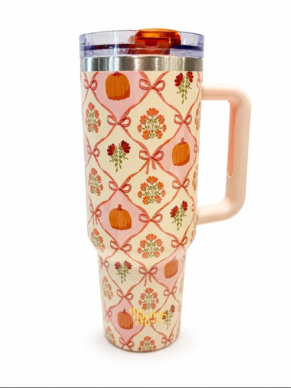Fall Pumpkin Floral Travel Tumbler with Handle